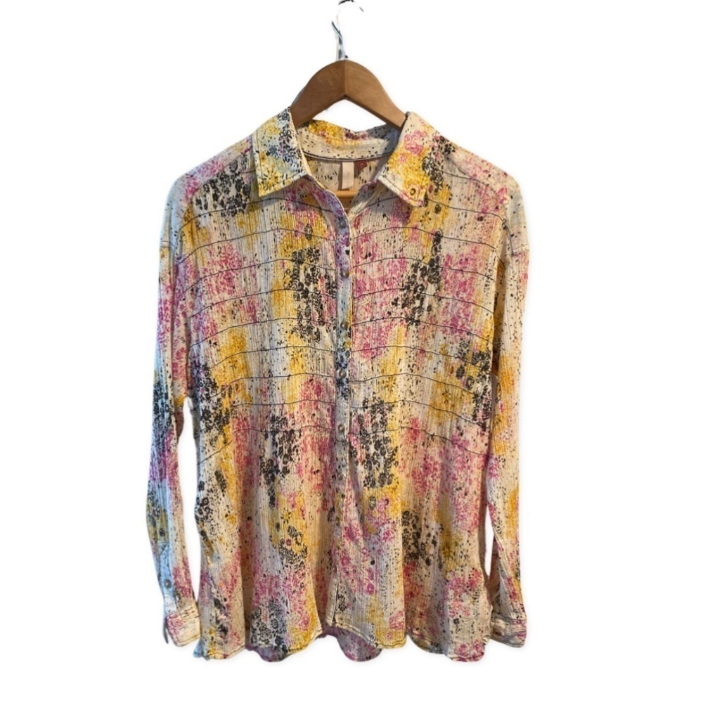 Anthropologie Pilcro Smocked Printed Buttondown Shirt Blouse Size XS